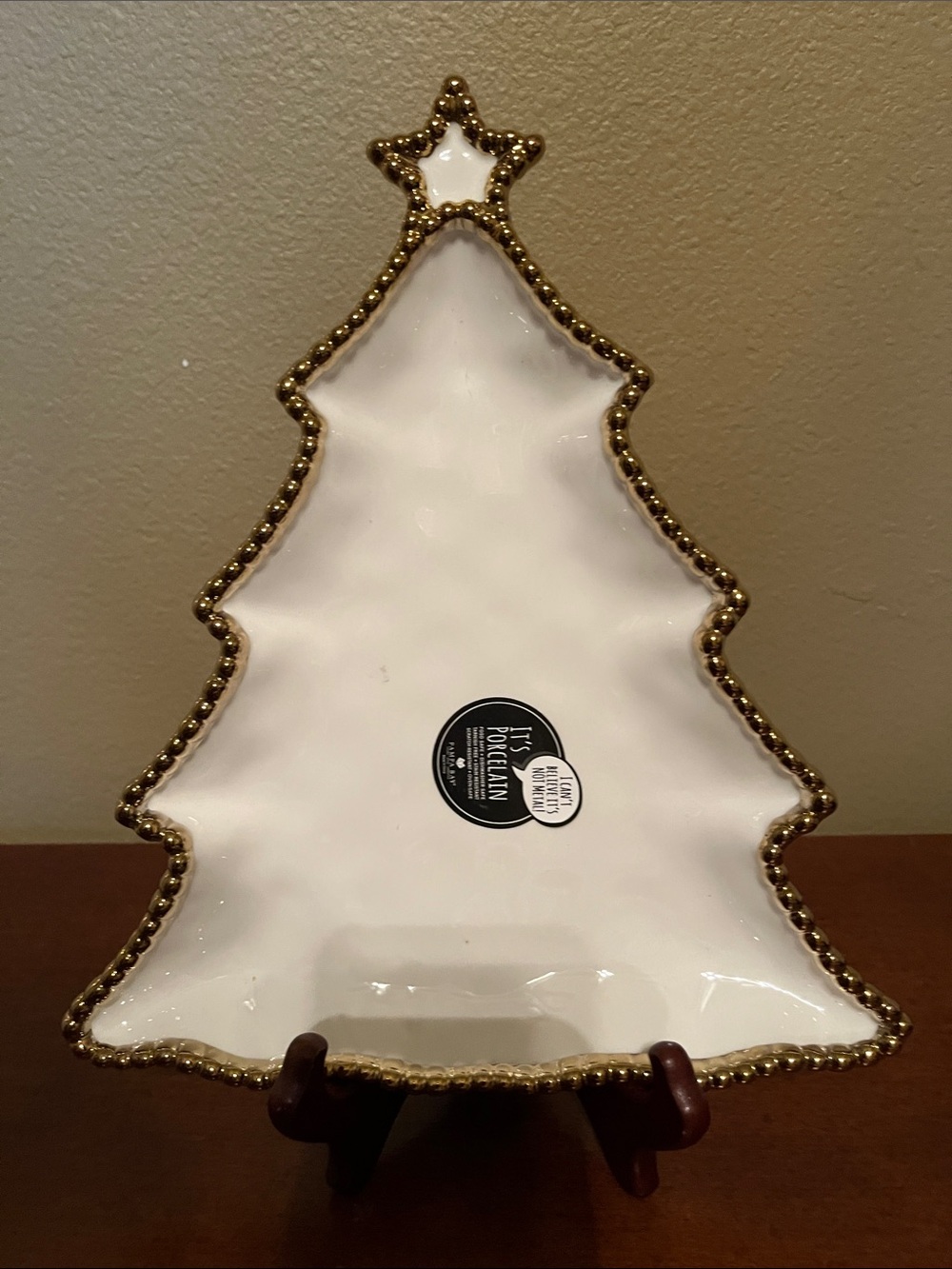 White and Gold Tree-Shaped Holiday Serving Platter - Pampa Bay